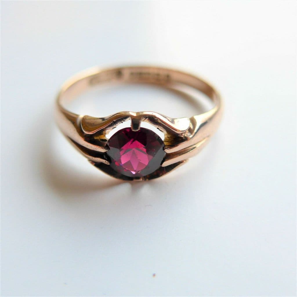 ANTIQUE Gent s Garnet Pinkie Ring in 9ct Rose Gold Size U 1/2 ...